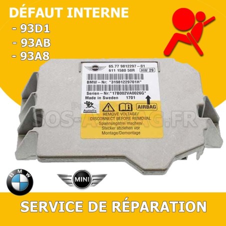 Réparation Réinitialisation airbag BMW / MINI 65.77 3454345-01 65.773454345-01 Code Default 93D7 93AB 93A8
